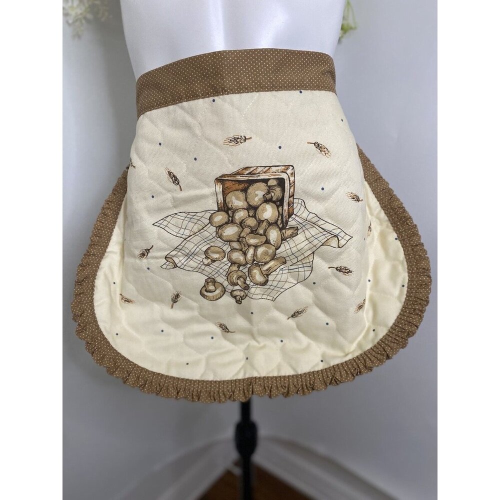 Country Farm House Apron‎ Mushroom Design Quilted Ruffled by Franco Reversible